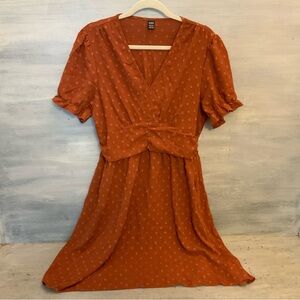 SHEIN Burnt Orange Swiss Dot High Low Baby Doll Dress X-Large Good Condition